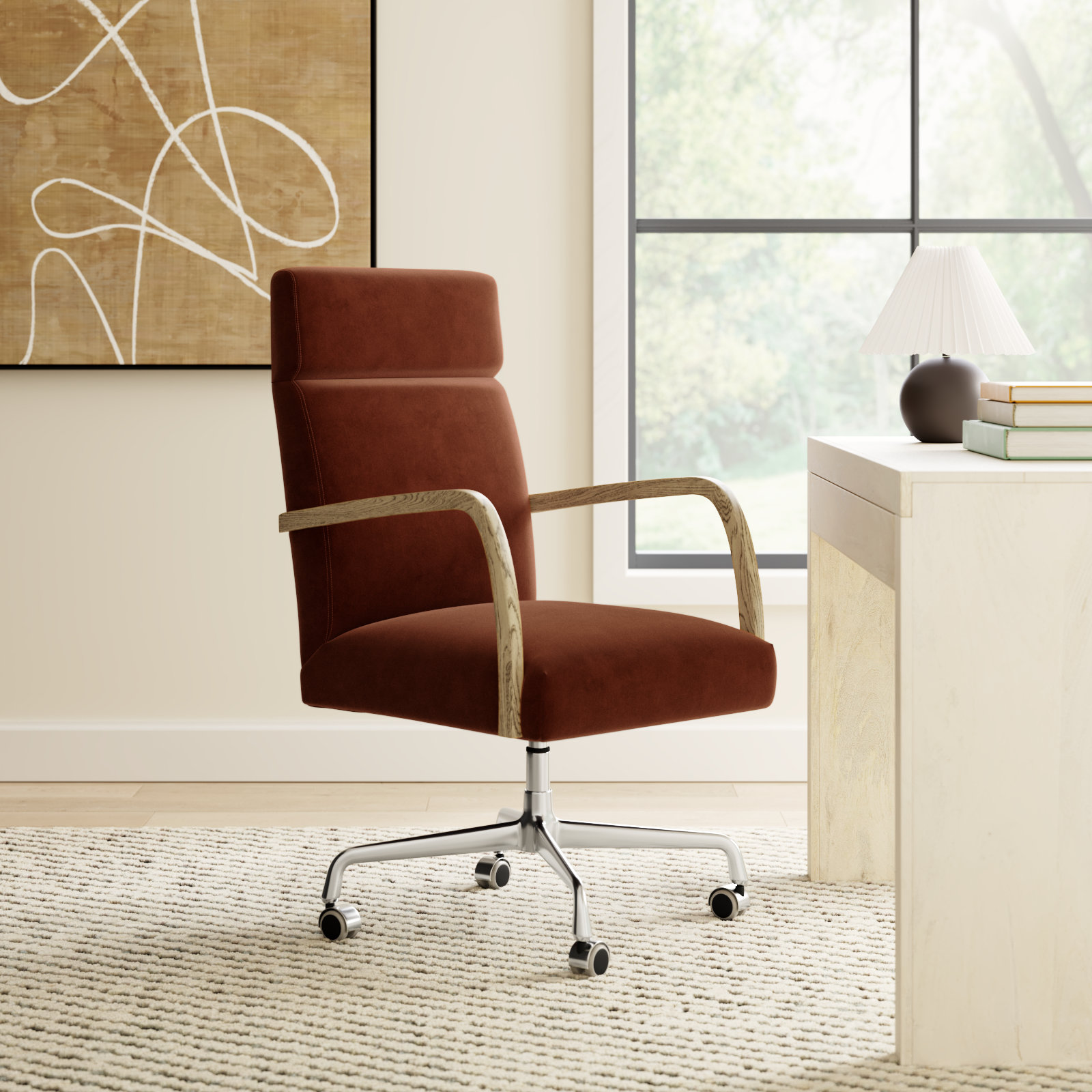 Fedi Swivel Office Chair, Light Brown/Silver, Auburn
