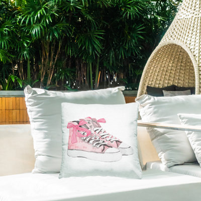 Coussin d'extérieur simple imprimé à nœuds roses par Lanie Loreth
