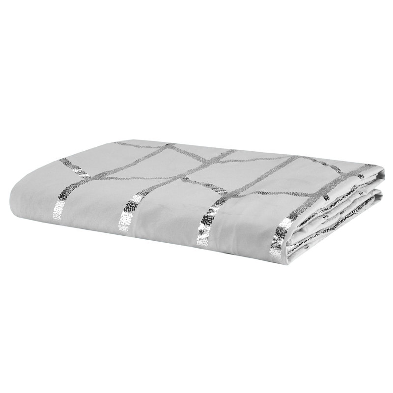 Housse de couette pour lit simple / simple TG gris avec coussins décoratifs et décoratifs argentés