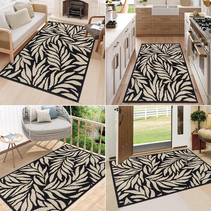 Paillasson Leaf, 32.4" W X 48" L, Beige/Black