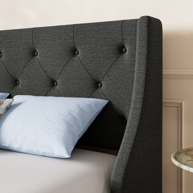 Brij Upholstered Wingback Storage Bed, Dark Gray, King