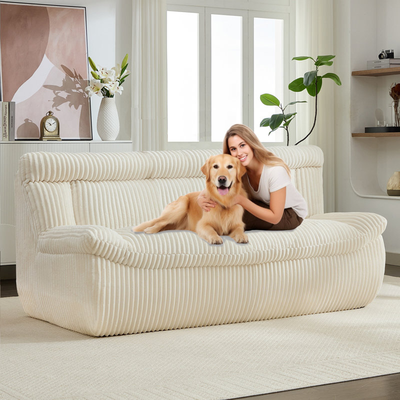 Fauteuil de style Mid-Century et canapé-causeuse Boneless 36 po sans assemblage requis, Crème, crème