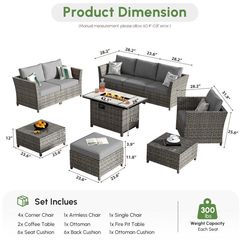 Ignatz 10 - Piece Patio Furniture Set With Cushions, Gray