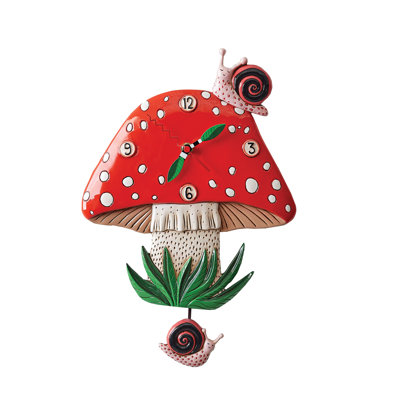 Allen Designs Fun-Guy Forest Mushroom and Snails Sculpted Pendulum Wall Clock 11.61 Inch