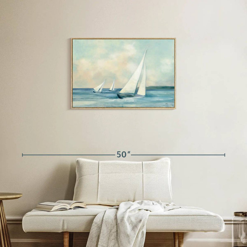 Voiliers au lever du soleil, Cadre flottant en bois naturel, 31 po x 21 po