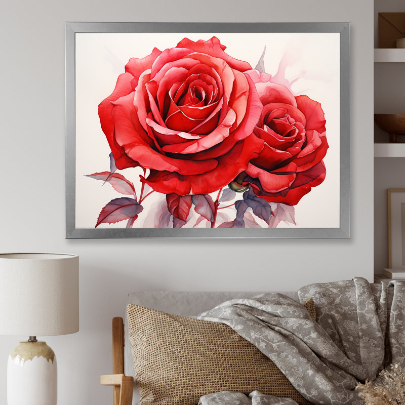 Red Roses Resson sur toile, H 34 po x l 44 po x P 1,5 po, Cadre simple argenté