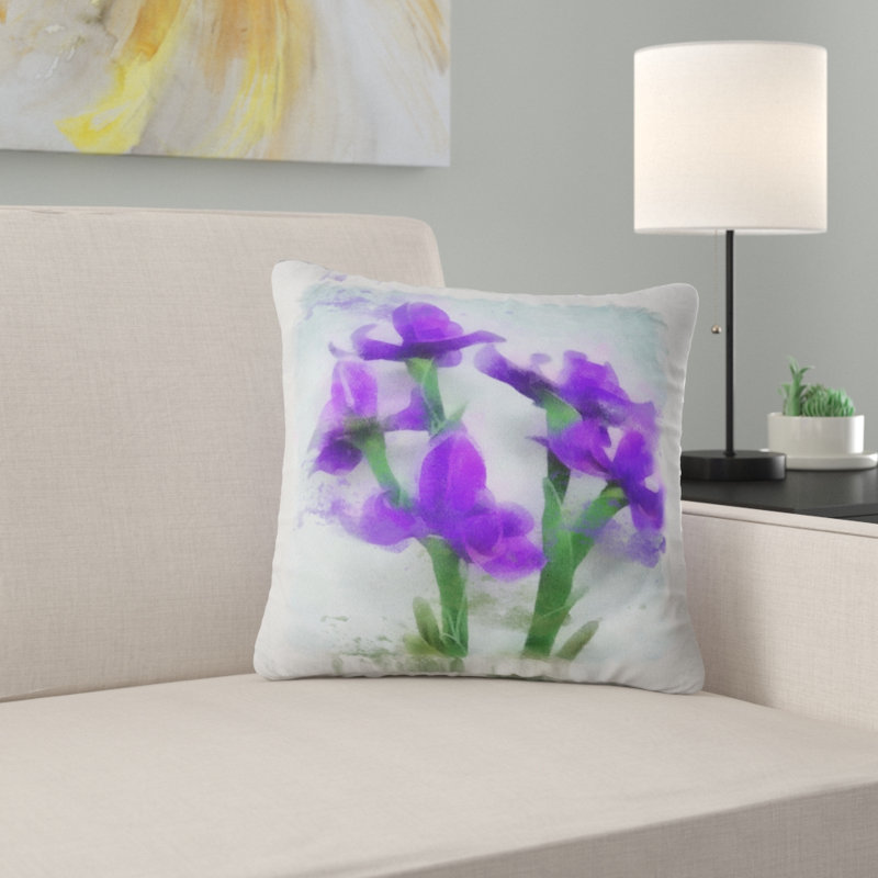 Aquarelle Blue Irises - coussin à imprimé floral, 16 po x 1 po, Coussin décoratif