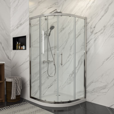 36" W x 72" H Frameless Corner Shower Enclosures Bathroom Double Sliding Glass Shower Door 1/4 in. Glass Door