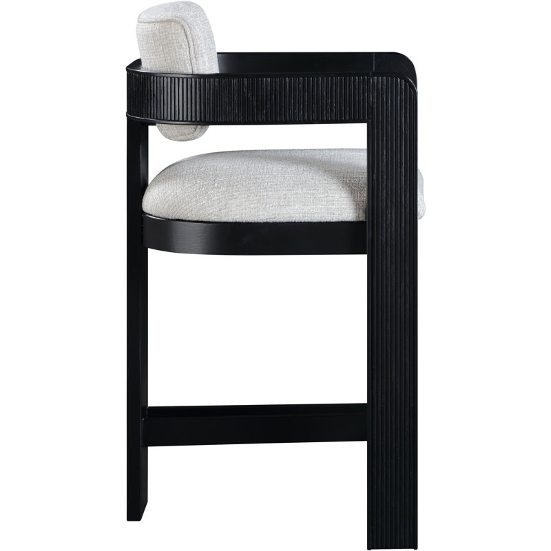Tabouret rembourré Sacha Howley, Noir, Texture de lin, Gris
