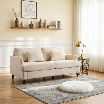 Modern chenille Fabric Loveseat sofa, 2-Seat Upholstered Loveseat Sofa Modern Couch for Living Room,Brown wood feet sofa for Bedroom, Reading (Chenille)
