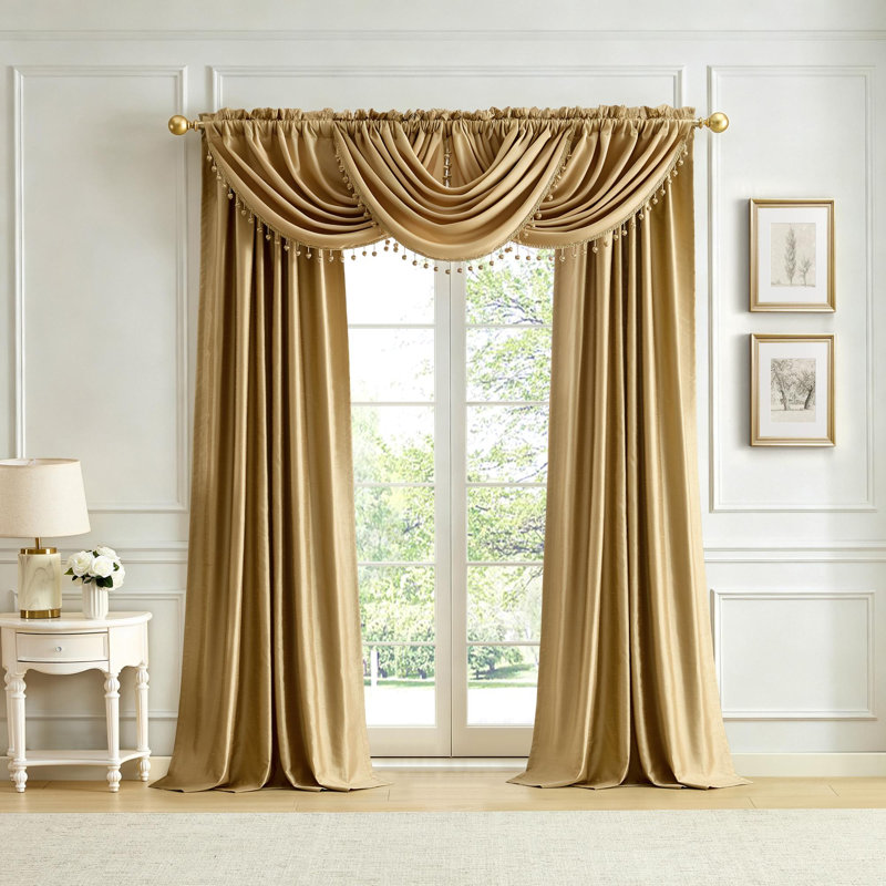 Rideau de fenêtre en soie synthétique Lenox Imperial - l 52 po x L 95 po, Gold, 52"W x 95"L