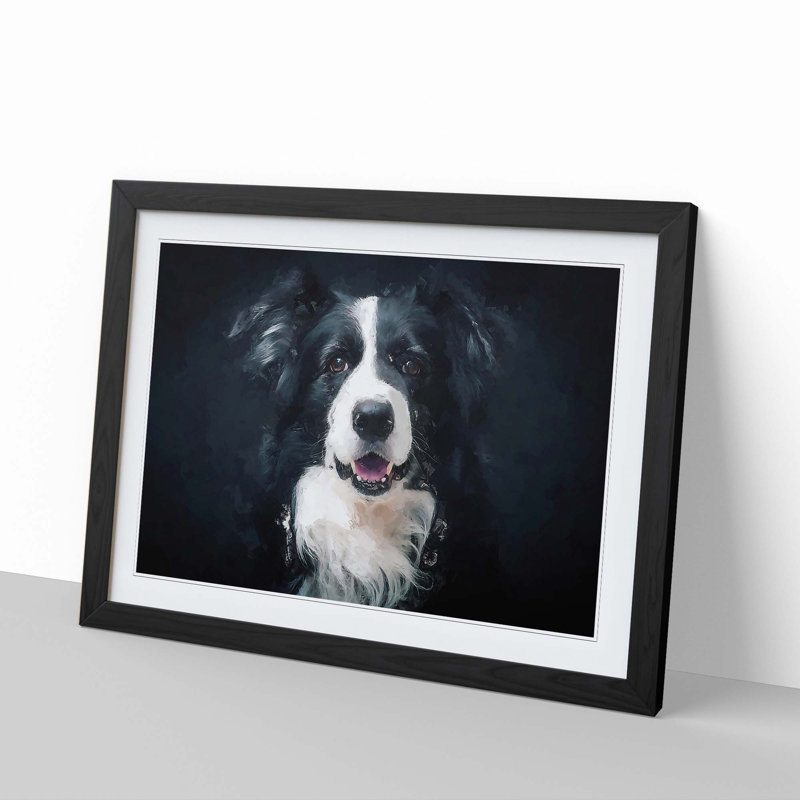 Border Collie Dog in Abstract - Picture Frame Painting Print, 27cm H x 36cm W x 2cm D, Black Framed