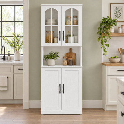 71" H X 23.6" W Kitchen Pantry With Bookcases, Arched Glass Door Kitchen with Hutch