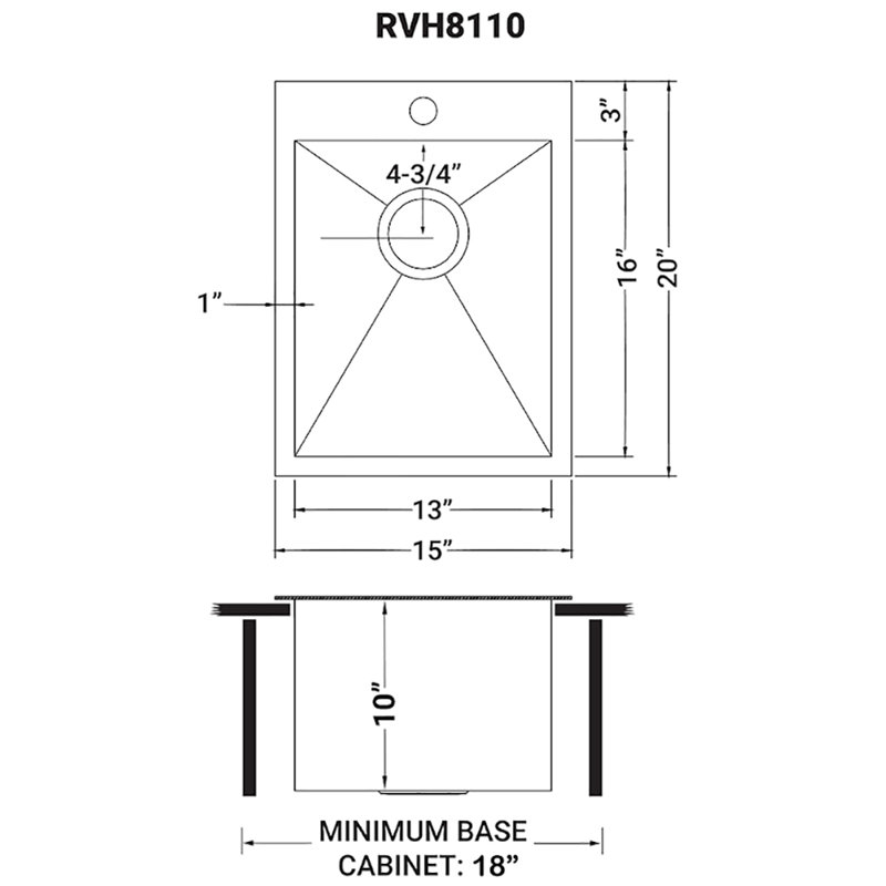 Évier de préparation de bar encastrable Ruvati, Acier Inoxydable, L 20 po x l 15 po
