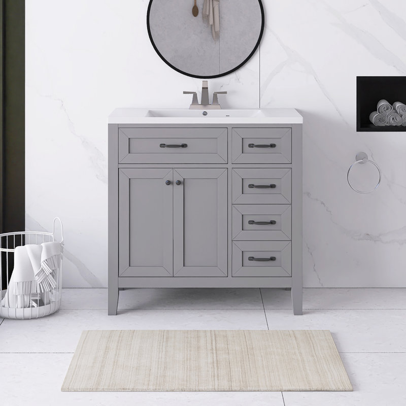 35,98 po Meuble-lavabo autoportant à simple cuve avec comptoir en céramique blanc non assemblé, Gris