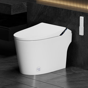 Intelligent Smart Toilet with Built-In Bidet, Tank Design, Dual Auto Flush, Foot Sensor Flush, Heated Seat, Warm Water, Foam Dispenser, Elongated Toilet Design with Remote Control, Night Light