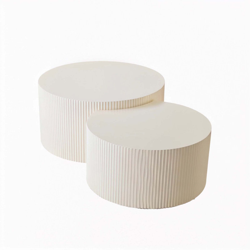 Vertical Stripe Design Nesting Coffee Table Set, Beige