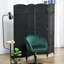 Paravent 4 panneaux, paravent de 5,6 pi de hauteur. Noir avec motif contemporain tissé à la main et plateau arqué attrayant pour la maison. Chambre polyvalente, bureau. Structure en bois, sangles en polypropylène.