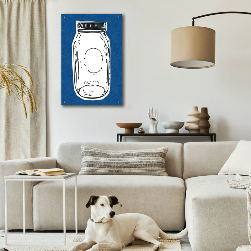 «Pop Art Mason Jar Dark Blue» par Linda Woods, art mural en verre acrylique, H 36 po x l 24 po x P 0,2 po