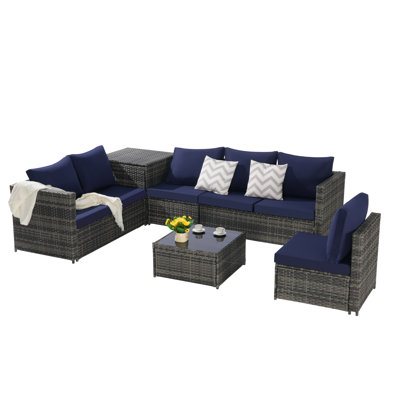 6 Patio - Woven Sectional With Corner Table & Rain Resistance Furniture Collection Sunproof Fabrics