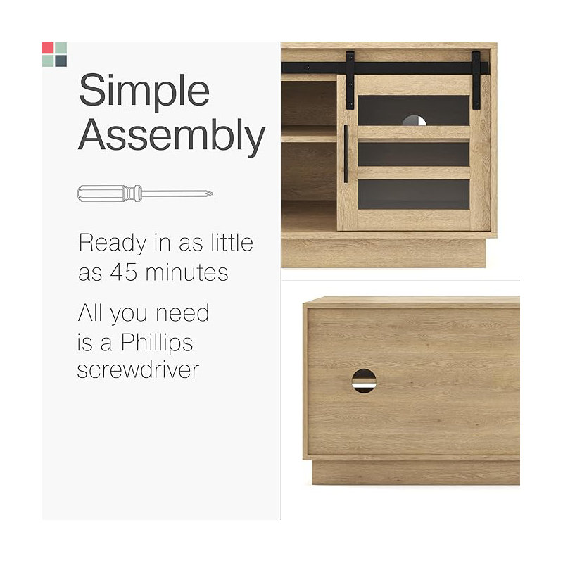 58" Modern Barn Door TV Stand, Oak Wood