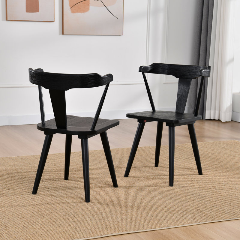 Chaises de salle à manger noires en bois massif avec dossier incurvé