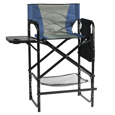 31In Iron Pipe Folding Director Chair With Built-In Cup Holder, Side Table, Storage Pocket by Arlmont & Co.