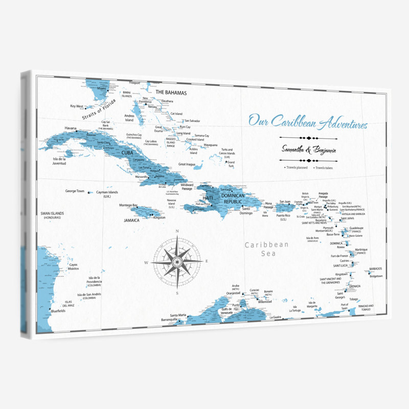 Personalized Light II Push Pin Caribbean Map, 32" H x 48" W, Yes
