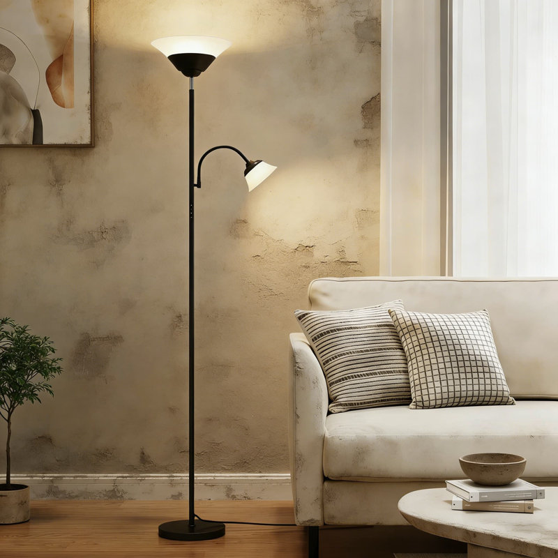 2-In-1 LED Floor Lamp With Remote Control, 72-Inch Adjustable Torchiere And Gooseneck Reading Light, Dimmable Brightness And Color Temperature For Living Room, Bedroom, And Office