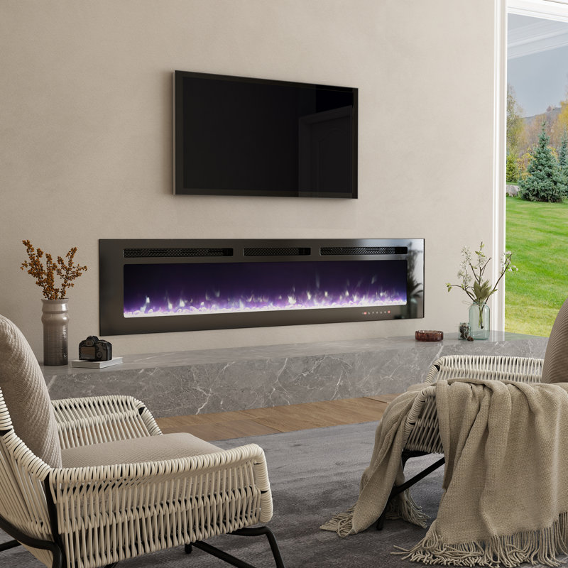 1500W Recessed-in Electric Fireplace with 3-Color Top Light, Remote Control, and Touch Screen, 17" H x 72" W x 5.5" D