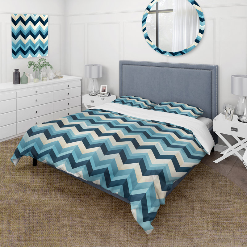Ensemble de housse de couette en microfibre bleu et blanc, Housse de couette pour grand lit et 2 taies décor