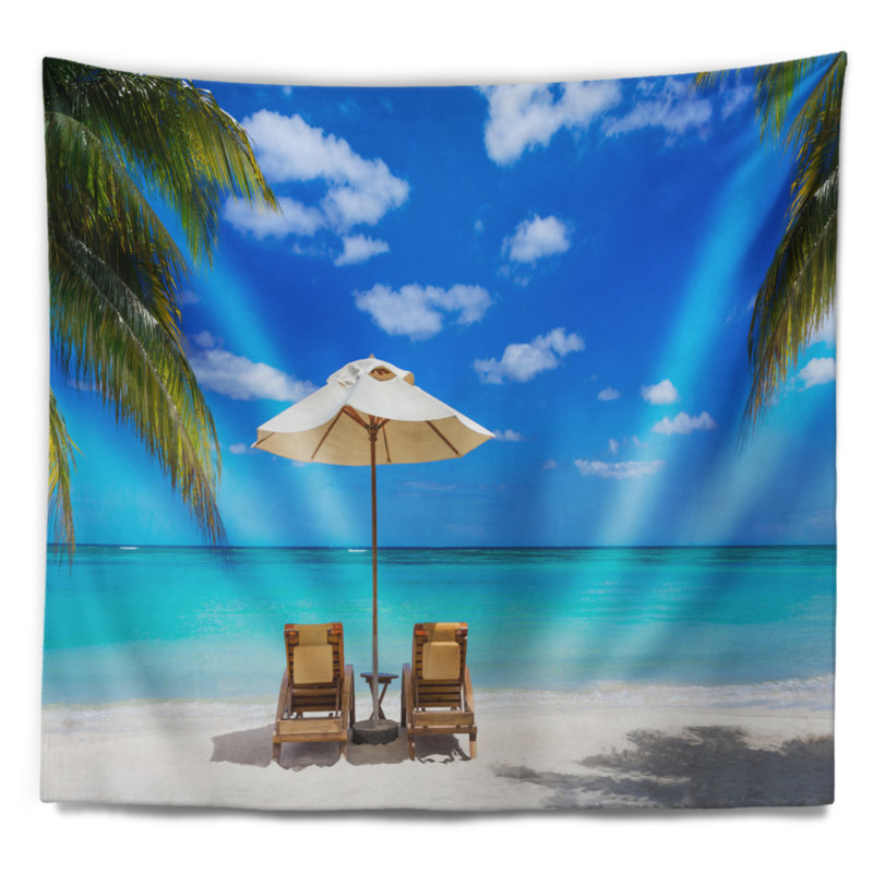 Tapisserie de mer turquoise en polyester avec chaises avec des accessoires suspendus inclus, H 50 po x l 60 po