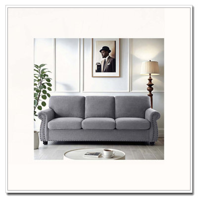 Velvet Upholstered Sofa with Solid Wood Turned Legs