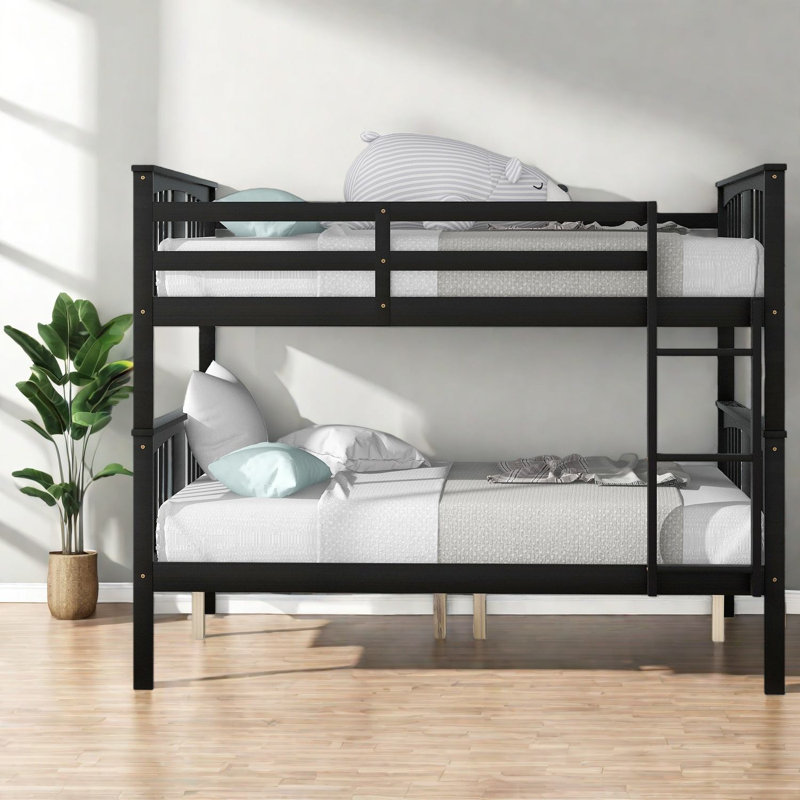 Lits superposés doubles peu encombrants, structure en bois massif, finition espresso rustique