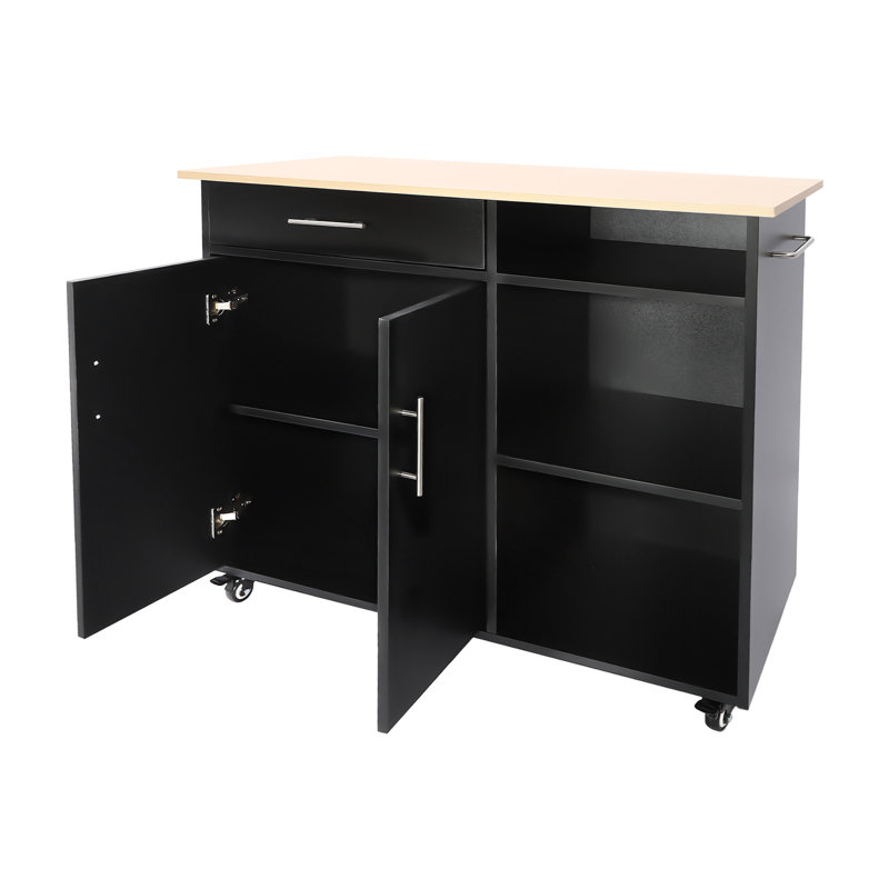 Illiam Wood Kitchen Island, Black