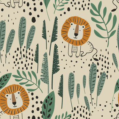Lowery USA Made Funny Lion Safari Wallpaper – 225" x 25" Peel & Stick