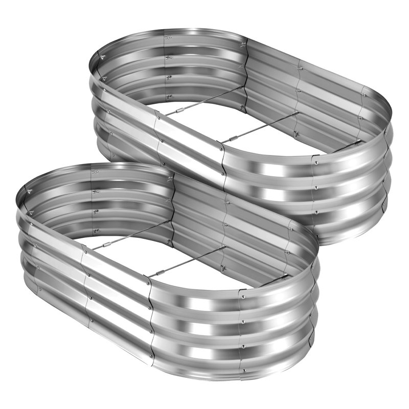 Galvanized Raised Garden Beds, 4 x 2 x 1 ft, Oval Metal Planter Boxes Kit Outdoor, Bottomless Elevated Garden Box with Gloves, Alu-Zinc, for Planting Flowers Fruits Vegetables, Silver