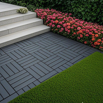 44 Pack Interlocking Plastic Deck Tiles, 12"X12" Waterproof Outdoor Flooring, Weather-Resistant Terrace & Pool Decking Tiles For Patio & Backyard