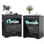 Bedside Table with 2 Drawers, Pushable Desktop Bedside Cabinet with LED Lights & UK Charging Station 2AC/2USB, Wooden Side Table for Bedroom Living Room Sofa Side, Nightstand Home Office UK Plug-1485496415