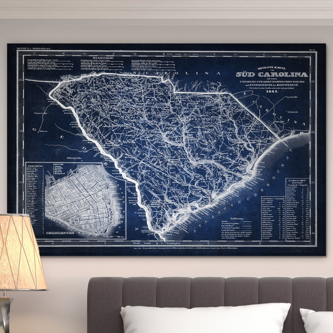 Vintage Map South Carloina - Graphic Art Print on Canvas Wexford Home
