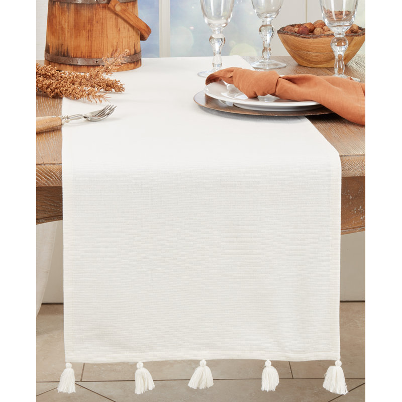Minimalist Luxe Tassel Table Runner, White