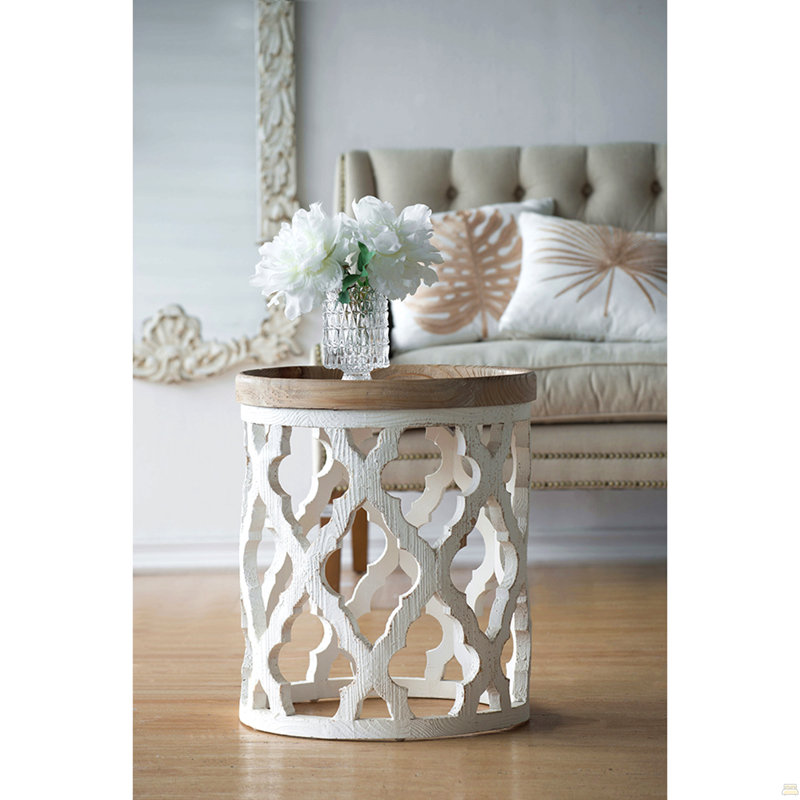 Grande table d'appoint 23 po blanche vieillie