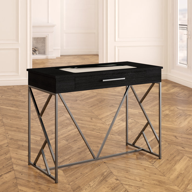 Lade Rectangular with Steel Base Dining Table, Chrome/Black