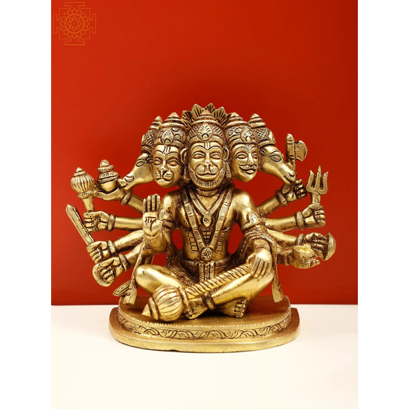 Figurine en laiton Panchamukhi Hanuman assis Mudra