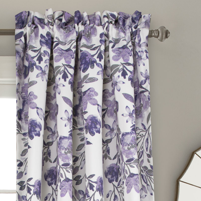 Semi Sheer Curtain Pair, 52"W x 95"L, Purple/Gray