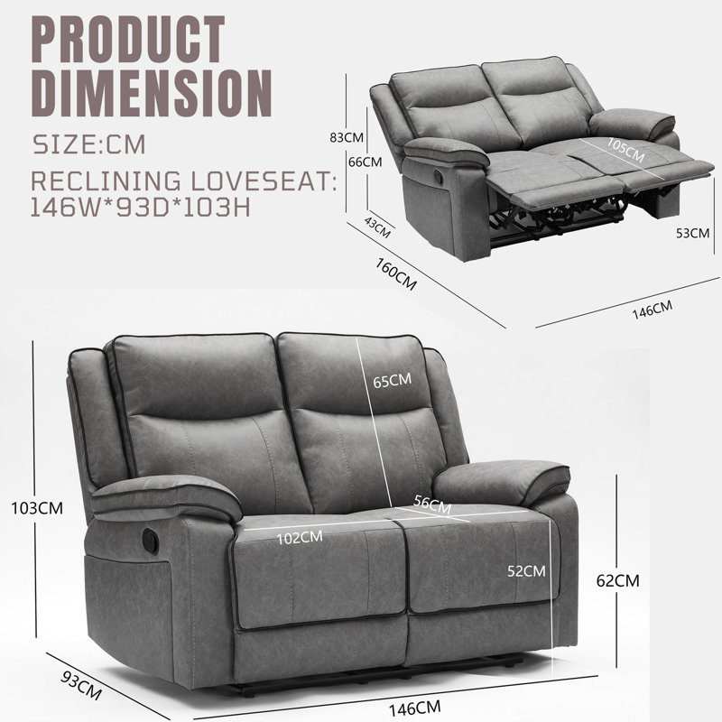 2 Seater Fabric Reclining Sofa