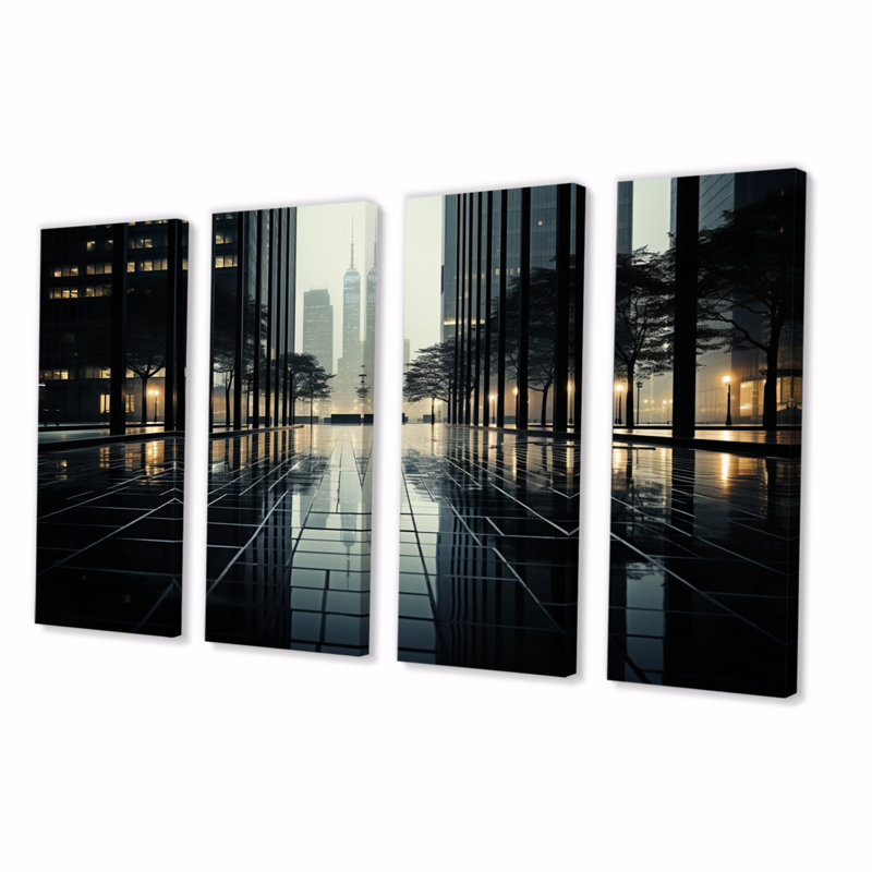 «Skyscrapers Glass and Shadows», impression sur toile tendue 4 pièces