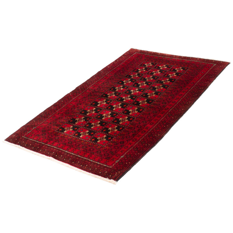 Tapis rouge en laine noué à la main de conception unique 4 pi 2 po x 6 pi 9 po nouvel âge Kalgoorlie