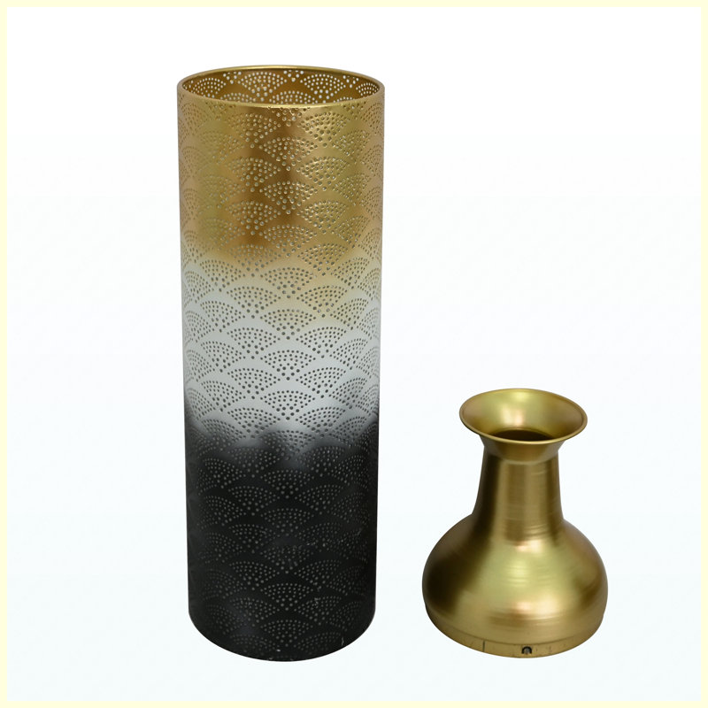Ensemble de 3 vases de sol décoratifs en métal, grands vases à motif de feuilles blanches, dorées et noires pour la décoration intérieure
