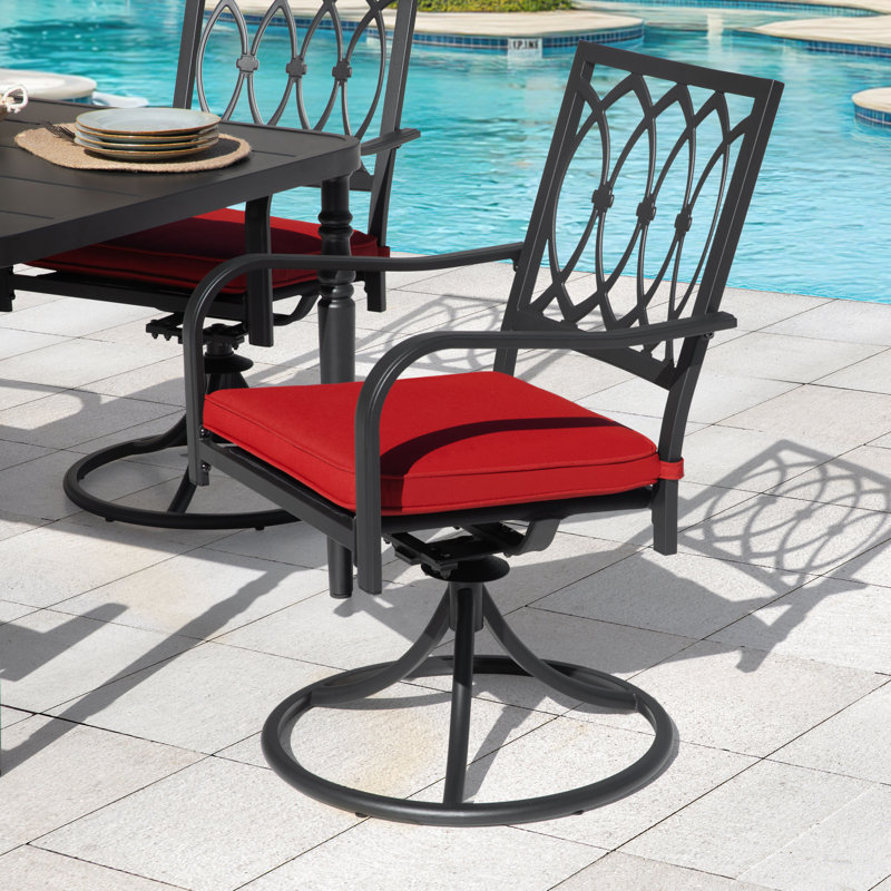 5pcs Metal Patio Dining Set With Umbrella Hole, Swivel Chairs With Cushions, 4